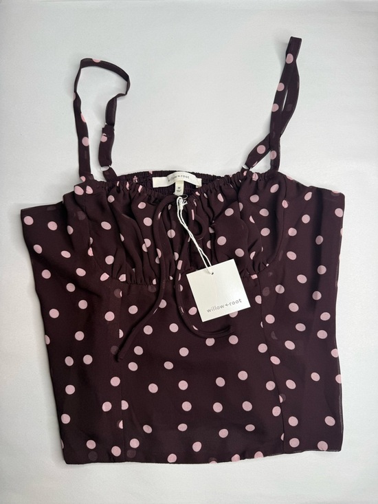 willow & root Tops - NWT Willow + Root Brown Pink Polka Dot Babydoll Cami Top Medium